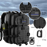 Hannibal Tactical 45L MOLLE Assault Backpack, Tactical Backpack Military Army Camping Rucksack with Bottle Holder, 3 - Day Pack Trip w/USA Flag Patch, D - Rings, Black