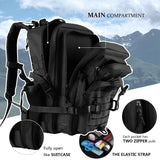 Hannibal Tactical 45L MOLLE Assault Backpack, Tactical Backpack Military Army Camping Rucksack with Bottle Holder, 3 - Day Pack Trip w/USA Flag Patch, D - Rings, Black