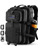 Hannibal Tactical 45L MOLLE Assault Backpack, Tactical Backpack Military Army Camping Rucksack with Bottle Holder, 3-Day Pack Trip w/USA Flag Patch, D-Rings, Black