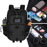 Hannibal Tactical 45L MOLLE Assault Backpack, Tactical Backpack Military Army Camping Rucksack with Bottle Holder, 3 - Day Pack Trip w/USA Flag Patch, D - Rings, Black