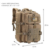 Hannibal Tactical MOLLE Assault Pack, Tactical Backpack Military Army Camping Rucksack, 3-Day Pack Trip w/USA Flag Patch, D-Rings, Coyote