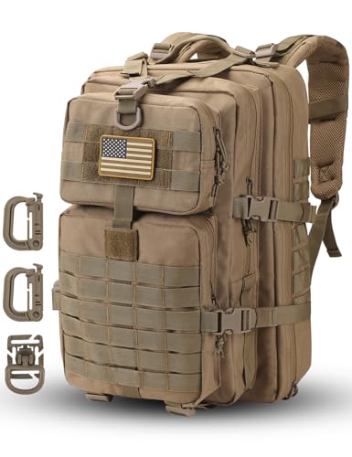 Hannibal Tactical MOLLE Assault Pack, Tactical Backpack Military Army Camping Rucksack, 3-Day Pack Trip w/USA Flag Patch, D-Rings, | Backpacks4Less