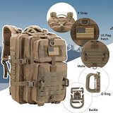 Hannibal Tactical MOLLE Assault Pack, Tactical Backpack Military Army Camping Rucksack, 3-Day Pack Trip w/USA Flag Patch, D-Rings, Coyote