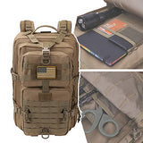 Hannibal Tactical MOLLE Assault Pack, Tactical Backpack Military Army Camping Rucksack, 3-Day Pack Trip w/USA Flag Patch, D-Rings, Coyote