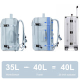 Hanples Large Travel Backpack for Women, 40L Carry on Luggage Backpack, 17 Inch Laptop Backpack with USB Charging Port, Waterproof Casual Bag Gift for Men with 2 Toiletry Bags (Light Blue)