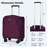 HanTrip 16 Inch Underseat Carry On Luggage with Wheels Softside Small Suitcases Personal Item Bag with Pocket Travel Luggage for Men Women Business Overnight Bag(Purple)