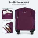 HanTrip 16 Inch Underseat Carry On Luggage with Wheels Softside Small Suitcases Personal Item Bag with Pocket Travel Luggage for Men Women Business Overnight Bag(Purple)