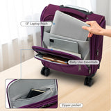 HanTrip 16 Inch Underseat Carry On Luggage with Wheels Softside Small Suitcases Personal Item Bag with Pocket Travel Luggage for Men Women Business Overnight Bag(Purple)