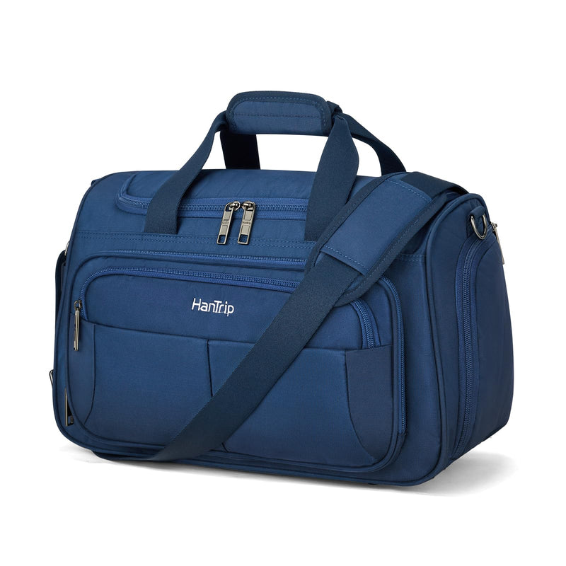 HanTrip Carry on Duffel Bag Foldable Duffle Bags for Travel, Under Seat Personal Item Bags for Airplanes, Weekender Overnight Mens Travel Tote Bag for Women Small Softside Carry on Luggage (Blue)