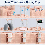 HanTrip Hard Shell Suitcases 20 Inch Carry on Luggage Airline Approved, Expandable Travel Luggage with Cup Holder Charger Built in Lightweight Small Suitcase with Wheels, Pink
