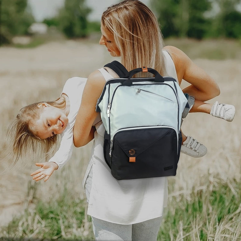 Hap Tim Diaper Bag Backpack,Large Capacity Travel Back Pack Maternity Baby Nappy Changing Bags, Double Compartments with Stroller Straps,Waterproof,Grey Black(US7340 - GB)