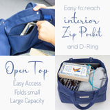 Harp + Ra Extra Large Unscructured Canvas Tote Bag for Women - Open Top, Everyday Carry, Pockets - no zipper - Gift for Women (Sapphire Blue)
