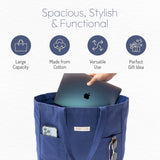 Harp + Ra Extra Large Unscructured Canvas Tote Bag for Women - Open Top, Everyday Carry, Pockets - no zipper - Gift for Women (Sapphire Blue)