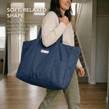 Harp + Ra Extra Large Unscructured Canvas Tote Bag for Women - Open Top, Everyday Carry, Pockets - no zipper - Gift for Women (Sapphire Blue)