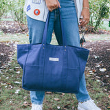 Harp + Ra Extra Large Unscructured Canvas Tote Bag for Women - Open Top, Everyday Carry, Pockets - no zipper - Gift for Women (Sapphire Blue)