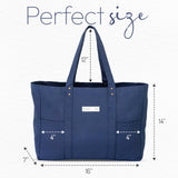 Harp + Ra Extra Large Unscructured Canvas Tote Bag for Women - Open Top, Everyday Carry, Pockets - no zipper - Gift for Women (Sapphire Blue)