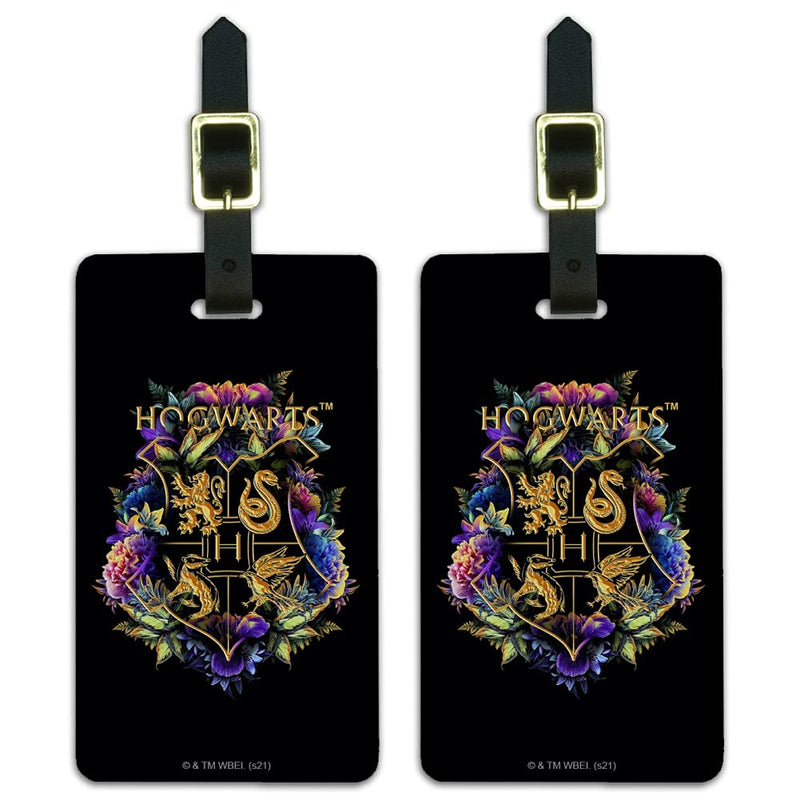 Harry Potter Hogwarts Floral Crest Luggage ID Tags Carry - On Cards - Set of 2