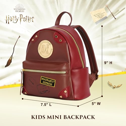 Harry Potter Mini Backpack, Platform 9-3/4 Hogwarts Express Small Travel Bag for Men and Women, Adjustable Straps, Burgundy, 9 Inch