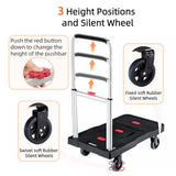 HBFBDRCT Folding Hand Truck, 330 Lbs Heavy Duty Luggage Cart, Portable Push cart Dolly with Adjustable Handle for Auto, Luggage, Personal, Travel, Moving Shopping and Office Use