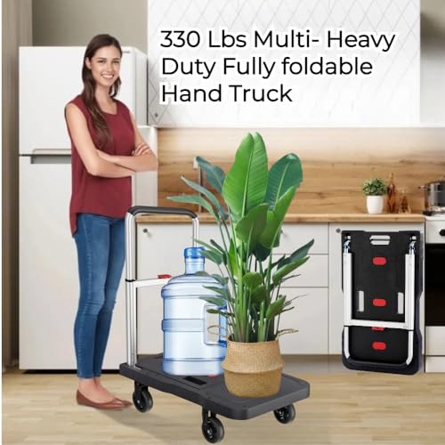 HBFBDRCT Folding Hand Truck, 330 Lbs Heavy Duty Luggage Cart, Portable Push cart Dolly with Adjustable Handle for Auto, Luggage, Personal, Travel, Moving Shopping and Office Use