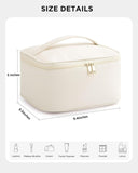 HBlife Travel Makeup Bag Portable Cute Leather Cosmetic Bag Large Make Up Bag Makeup Case Organizer Toiletry Bag for Women Girls with Handle and Removable Divider (Beige)