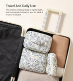 HBselect Quilted Makeup Bag, 3PCS Cotton Large Travel Makeup Bag, Cute Floral Coquette Make up Bag Cosmetic Bag Toiletry Bag for Women Girls
