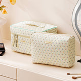 HBselect Quilted Makeup Bag, 3PCS Cotton Large Travel Makeup Bag, Cute Floral Coquette Make up Bag Cosmetic Bag Toiletry Bag for Women Girls