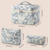 HBselect Quilted Makeup Bag, 3PCS Cotton Large Travel Makeup Bag, Cute Floral Coquette Make up Bag Cosmetic Bag Toiletry Bag for Women Girls