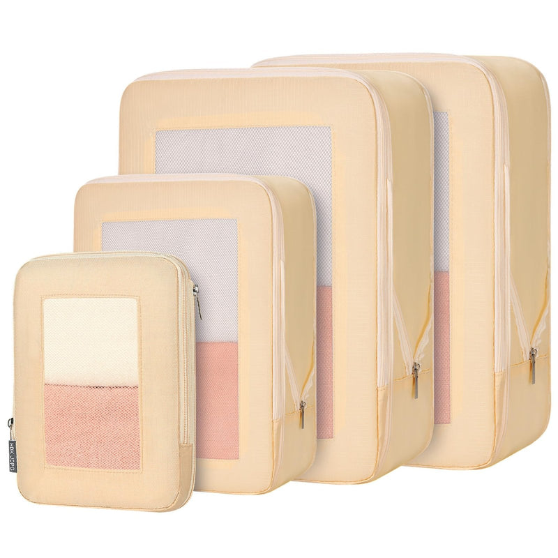 HDKJDPG 4 Set Compression Packing Cubes Travel for Suitcases,Compressible Mesh Packing Cubes for Travel Women Packing Organizers Ultralight