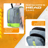 HEAD Core Tennis Backpack, Holds 2 Racquets, Padded Straps, Grey/Yellow