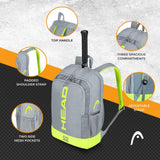 HEAD Core Tennis Backpack, Holds 2 Racquets, Padded Straps, Grey/Yellow