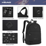 HEAD Waterproof Classic Backpack for Women & Men, 15.6" Laptop Casual Daypack, Small Basic Backpacks for College/Gym/Fitness/Travel/Daily