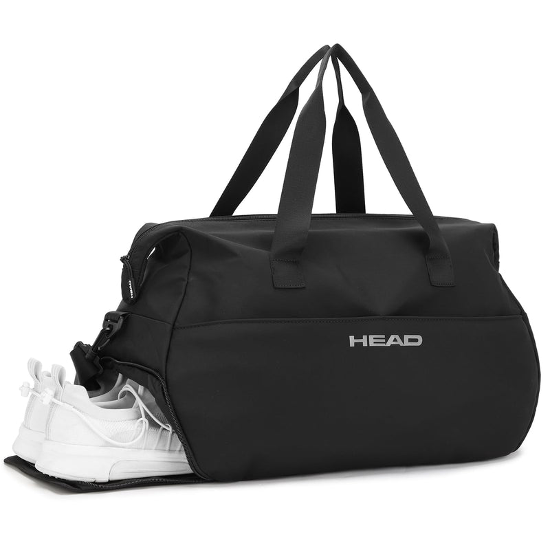 HEAD Women's Gym Duffel Bag, 32L Waterproof Travel Bag with Separate Shoe Compartment, 4 Ways to Carry, Multi - Pocket Sports Tote for Workout, Yoga, Weekender Trip & Business Travel (Black)