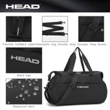 HEAD Women's Gym Duffel Bag, 32L Waterproof Travel Bag with Separate Shoe Compartment, 4 Ways to Carry, Multi - Pocket Sports Tote for Workout, Yoga, Weekender Trip & Business Travel (Black)