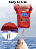 HEETA Fish Scale, 110lb/50kg Digital Portable Hanging Fishing Weight Scale with Backlit LCD Display, Luggage Scale with Non - Slip Large ABS Handle & 2 AAA Batteries, Fishing Gifts Gear for Men, Red