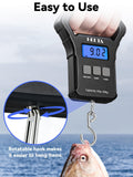 HEETA Fish Scale, 110lb/50kg Digital Portable Hanging Fishing Weight Scale with Backlit LCD Display, Luggage Scale with Non - Slip Large ABS Handle & 2 AAA Batteries, Fishing Gifts Gear for Men, Black