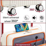 HEJIHUI 20 Inch Carry On Luggage with Spinner Wheels,PC Hard Shell Suitcase with USB Port,Lightweight Travel Luggage Airline Approved for Men Women, White