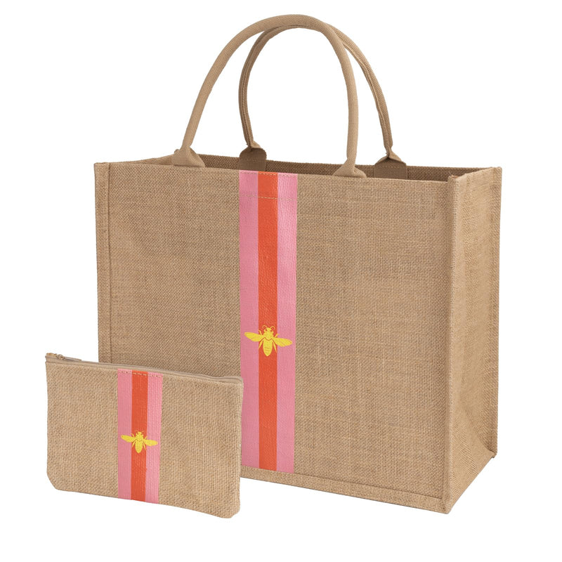 Hello Beaches Large Beach Bag Jute Woven Pink and Red. Beach Bags for women. Versatile tote use as a Pool bag or Work tote.