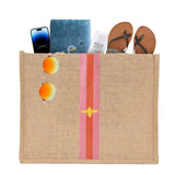Hello Beaches Large Beach Bag Jute Woven Pink and Red. Beach Bags for women. Versatile tote use as a Pool bag or Work tote.