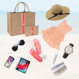 Hello Beaches Large Beach Bag Jute Woven Pink and Red. Beach Bags for women. Versatile tote use as a Pool bag or Work tote.