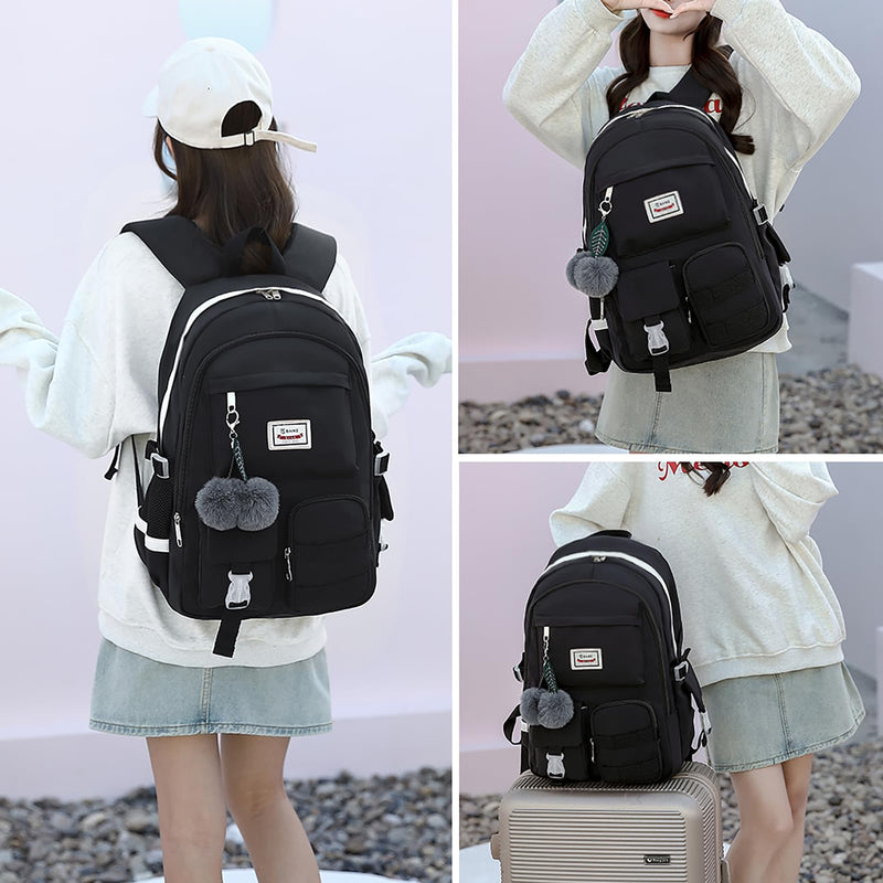 HengQiYu Large Backpack Girl Backpack Teen Girls Bookbag College Women Middle High School School Bag For Big Student Laptop Backpack (Black)