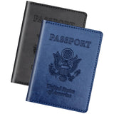Herain Black & Dark Blue Passport Holder for Travel, Passport Cover Wallet Case 2 Pack Women Men Family Cruise Ship Essentials, Passports Book Holders Travel Vacation Must Haves