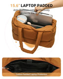 Herald Puffer Tote Bag for Women, Large Quilted Puffy Handbag Lightweight Satchel Purse with Cup Holder & Compartment (Brown)