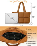 Herald Puffer Tote Bag for Women, Large Quilted Puffy Handbag Lightweight Satchel Purse with Cup Holder & Compartment (Brown)
