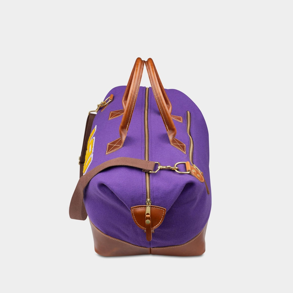 Heritage Gear - Travel Duffel Bags - Overnight Carry On Travel Bags - Weekender Personal Item Travel Bag, Hospital Bag for Women Labor Delivery - LSU Tigers Design - Purple & Brown