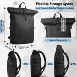 HEROIC KNIGHT Rolltop Backpack, 15.6 Inch Waterproof Laptop Backpack with USB Charging Port, Expandable 18 - 27L Travel Backpack for Men Women, Casual Daypack for Work Business College - Black