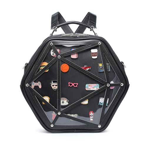 Hexagonal PU Ita Backpack, Clear Pin Window Crossbody Purse for Anime Fans | Backpacks4Less