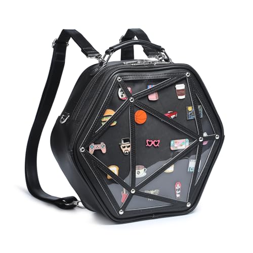 Hexagonal PU Ita Backpack, Clear Pin Window Crossbody Purse for Anime Fans