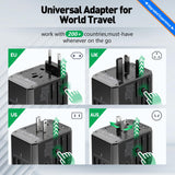 HICHOR Universal Travel Adapter International Plug - European Travel Plug Adapter Worldwide US AUS EU UK Spain Germany Ireland Italy - All - in - one Travel Outlet Power Adapter with 3 USB C 2 USB A