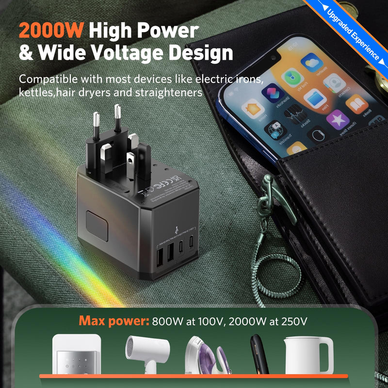 HICHOR Universal Travel Adapter International Plug - European Travel Plug Adapter Worldwide US AUS EU UK Spain Germany Ireland Italy - All - in - one Travel Outlet Power Adapter with 3 USB C 2 USB A
